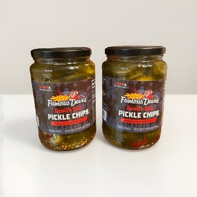 Famous Dave's Devil's Spit Pickle Chips 24 Ounce 2 Jars Extra Hot Spicy