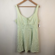 Old Navy Linen Blend Fit & Flare Dress XL Womens Smocked Back Casual Green