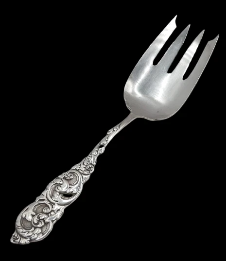 Antiguo tenedor para servir de plata esterlina Whiting Gladstone - mango festoneado con remolinos Foto 2 de 4