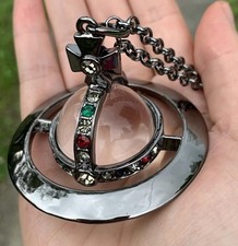 Vivienne Westwood Necklace Giant Extra Large Orb Gunmetal Gray Glass Clear new