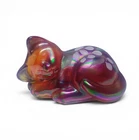 Hand-Painted Iridescent Glass Cat Figurine Signed C. Smith | Floral Decor