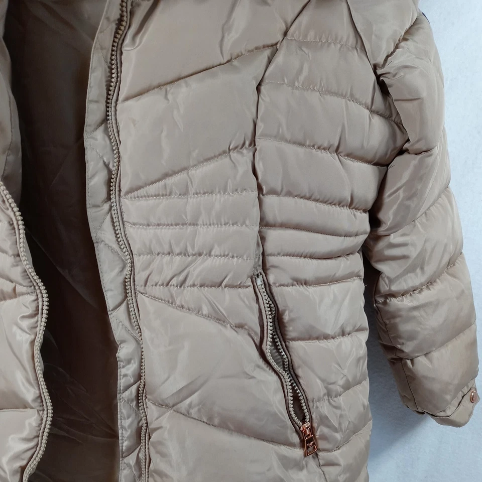MADDEN Girl Sz large Puffer Quilted Jacket tan Coat Hooded Fleece-Lined hood - Image 3 of 4