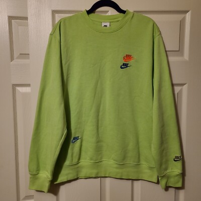 Nike Lime Green Sweatshirt Mens Sz L Crew Neck Embroidered Multiple Swoosh  Logo
