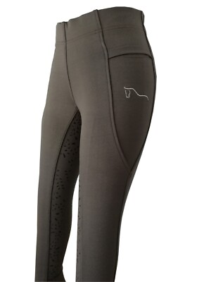 Damen Reitleggings Silikon Vollbesatz Olive XS (34/36) Neu