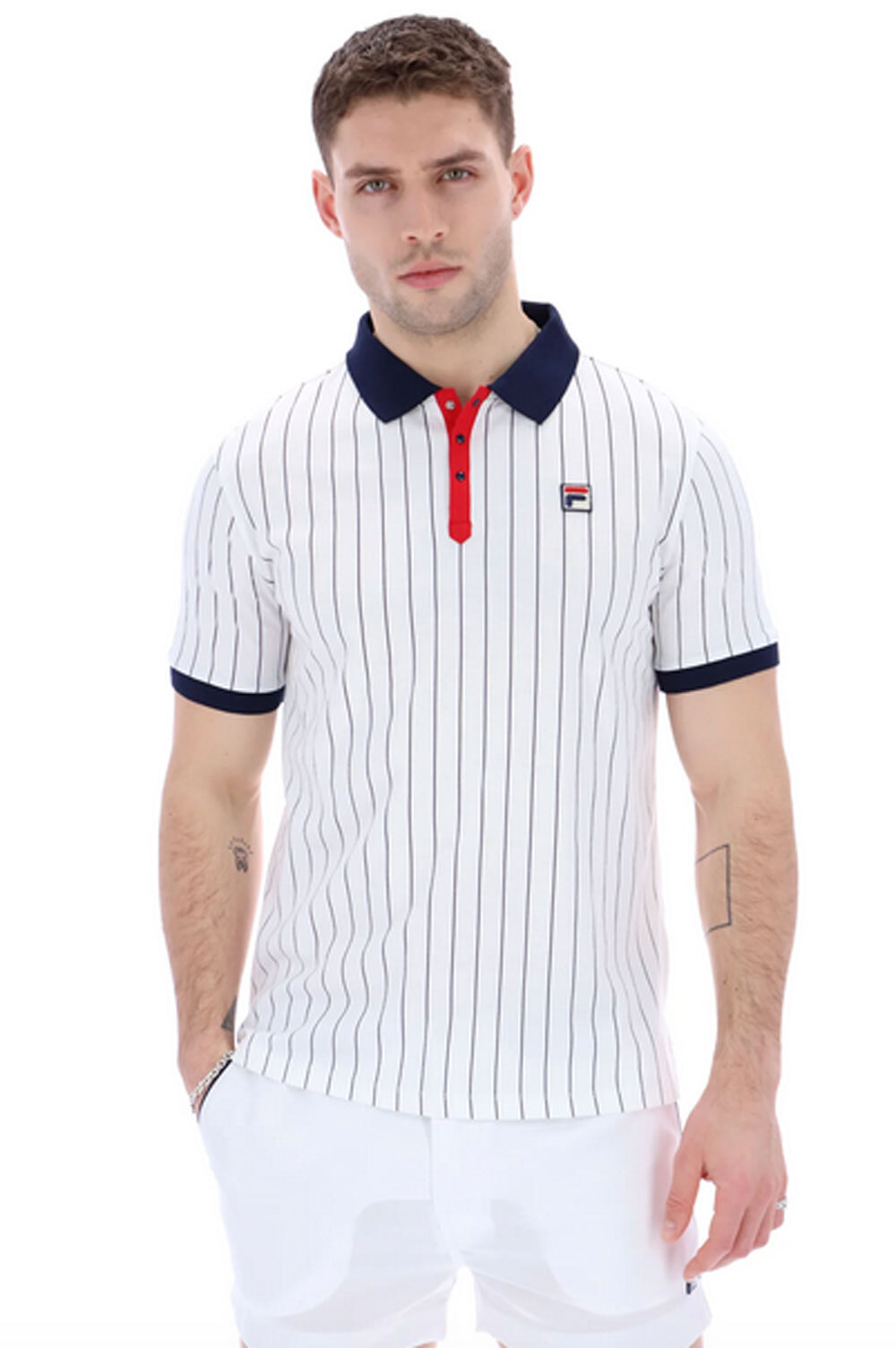 Polo Fila Vintage BB1 Classica Vintage a Righe Logo F Bianco Navy Rosso Nuova