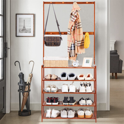 Hallway Coat Rack Hall Tree With Shoe Storage Bench 5-tier