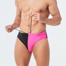Men Summer Swim Shorts Swimwear Bicolor Print Fashion Drawstring Briefs Pants