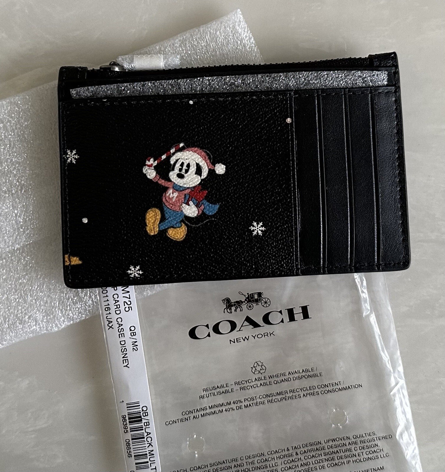 NWT DISNEY X COACH ZIP CARD CASE BLACK/MULTI CM725 image 5