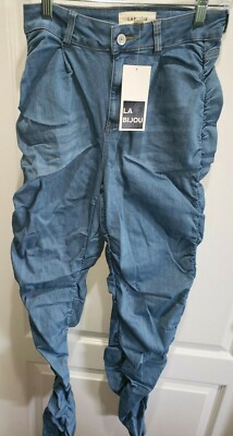 women NEW NWT blue DENIM JEANS size MEDIUM LABIJOU stretch down
