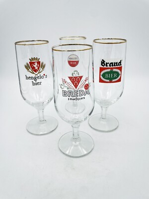 Vintage Breda Amstel Brand Hengelo s Beer Bier Glasses Netherlands Set Of 4