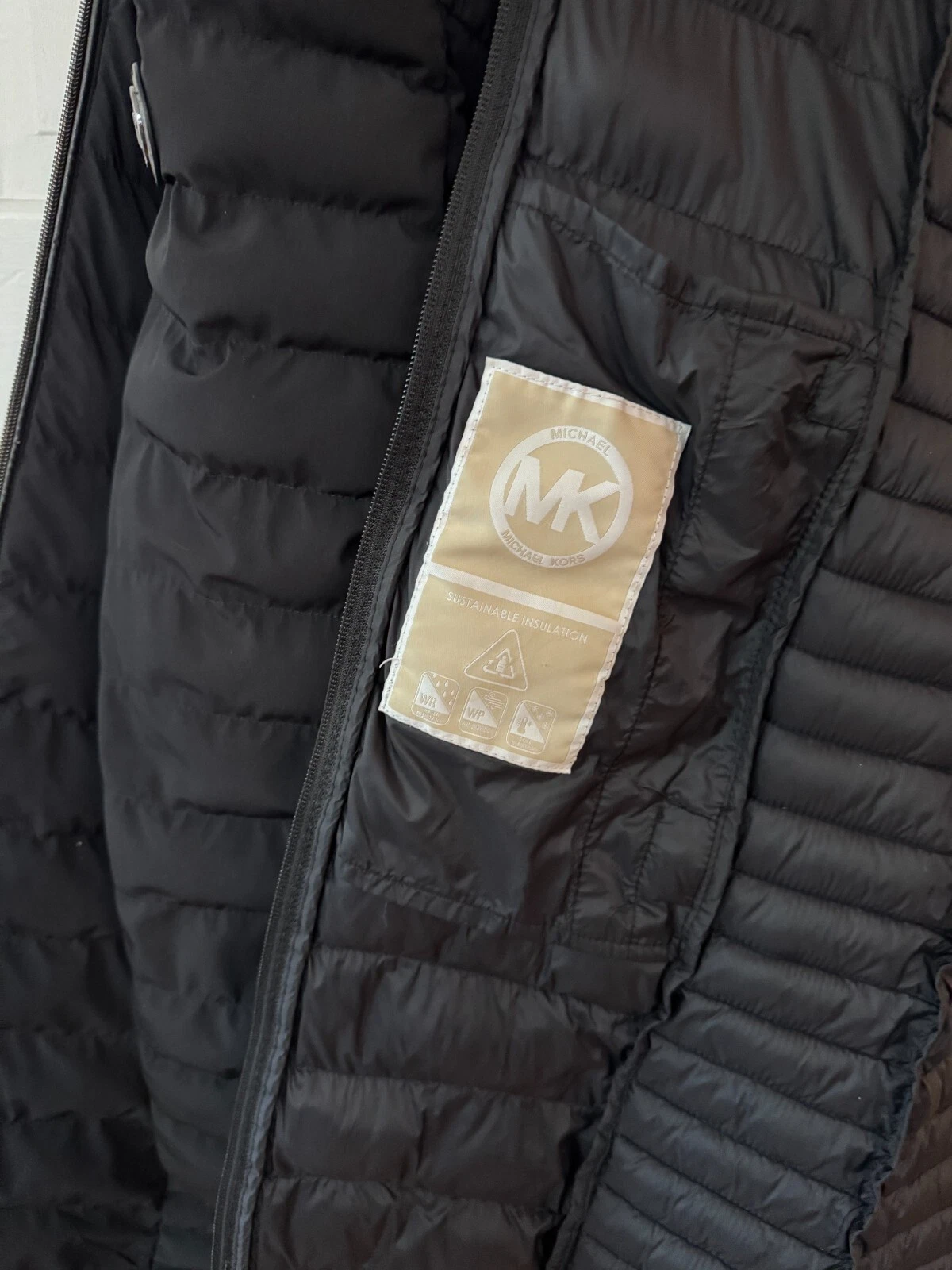 Giacca imbottita Michael Kors nera lunga XS con cappuccio imbottitura piumino alt