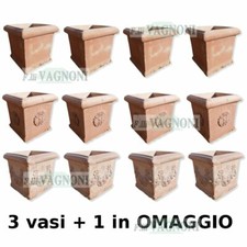 4 Vaso Vasi quadrato cubo in terracotta cotto toscano fioriera piante fiori