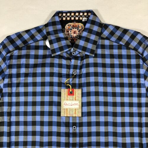 Robert Graham Hemd Herren Large blau kariert Knopfleiste Gotham RF111050 NEU Neu mit Etikett - Bild 2 von 9