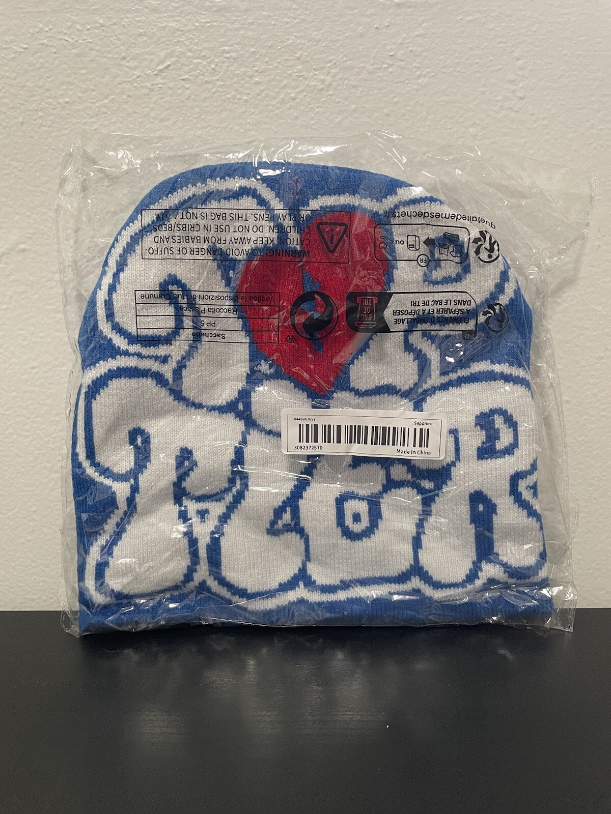Top Tier Beanie NEW SEALED Ocean Blue White Heart Unisex Knitted Hat Y2K