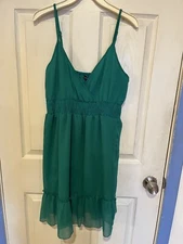 Y2K Royal Love Juniors M Green Spaghetti Strap Dress Gauzy Empire Waist Festival