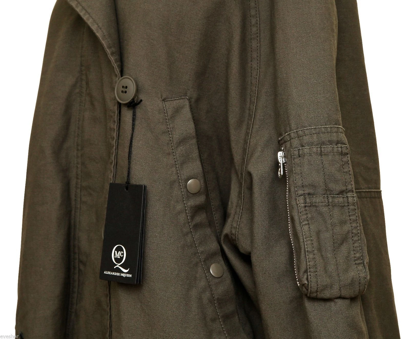 MCQ ALEXANDER MCQUEEN Parka Giacca Cappotto Grigio Verde Esercito con Cappuccio Nuovo con etichette