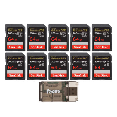 SanDisk 64GB Ultra SDHC UHS-I Memory Card 10 Pack Focus USB Card Reader