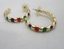 Vintage multi colored on Goldtone Tube Large Hoop Pierced Earrings