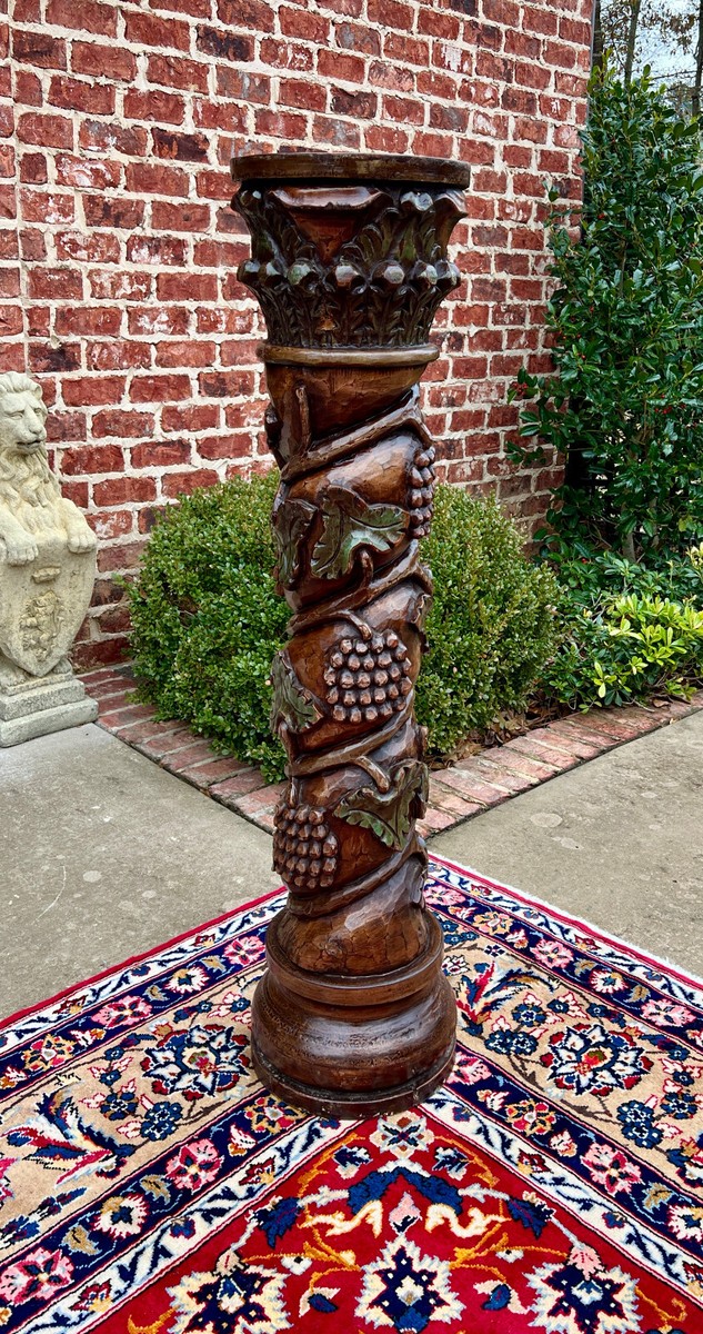 Antique French Wine Grape Press Screw Pedestal Plant Stand Oak 48