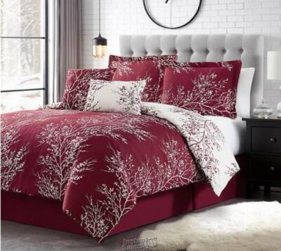 Foliage 6-piece Comforter Set Burgundy KING Reversible 2 accent pillows Shams