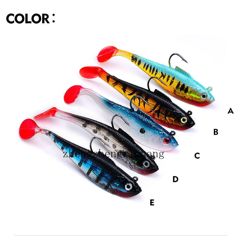 5pcs T-tail Soft Baits Lure Lead Jig Bait Silicone Swimbait Size