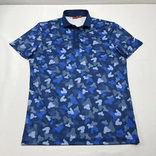 Redvanly Polo Shirt Mens Small Blue Camo All Over Print Golf Stretch Casual