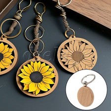 80 Pieces Wooden Key Ring Round Blank Tags for Engraving 1.57 x 0.31 inches