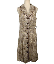 Vintage Y2K Mlle Gabrielle Shirt Dress Womens L Brown Tribal Safari Sleeveless
