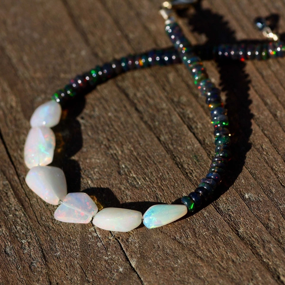 Pulsera Welo Natural y Ópalo Negro Oro Sólido 14K 12º 14º 34º Aniversario Foto 4 de 4