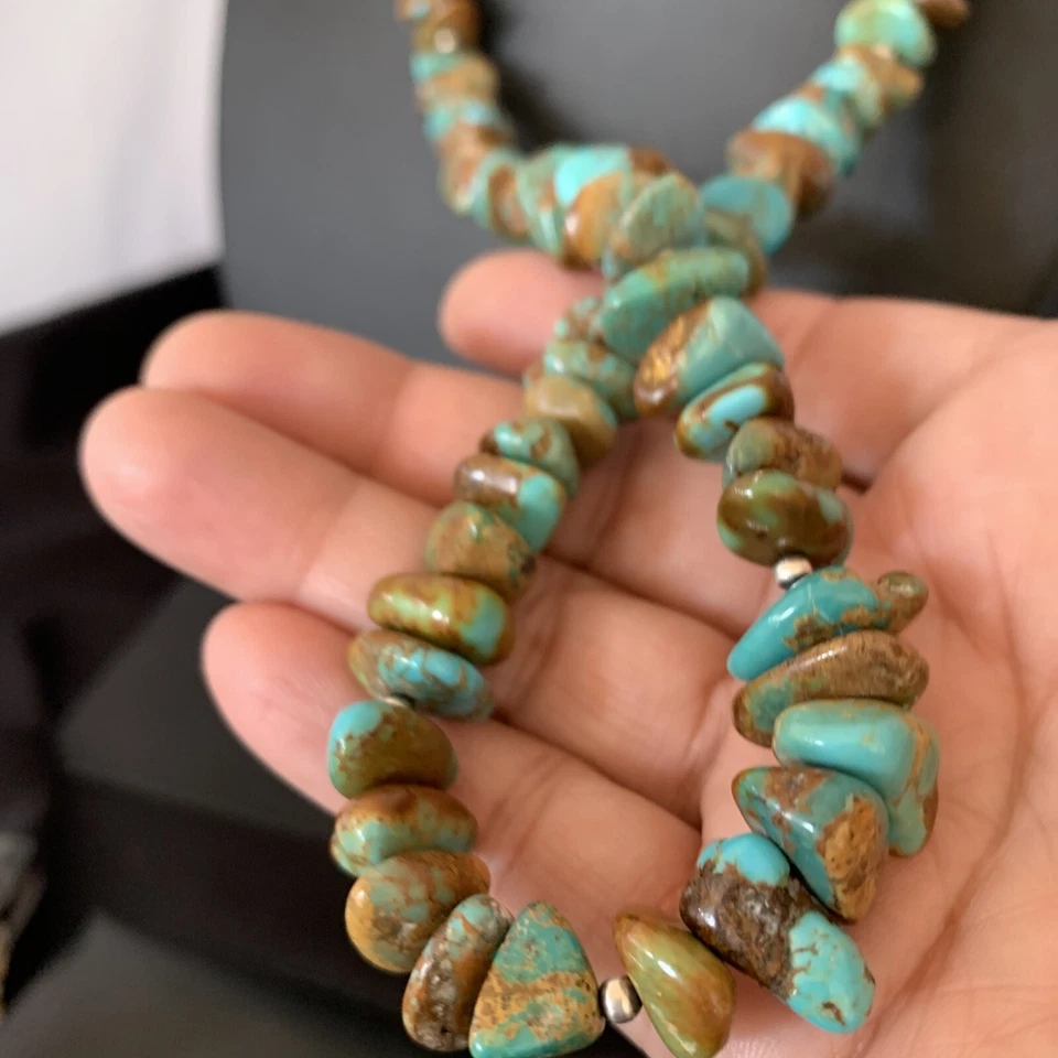 "Collar Royston verde turquesa pepita concha navajo de plata de ley 24"" 10919" Foto 4 de 4