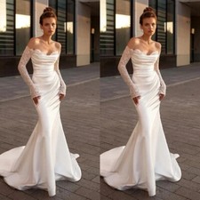 Elegant Mermaid Wedding Dress Sweetheart Long Sleeved Lace Applique Bridal Gowns