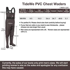 TIDEWE Bootfoot Chest Waders M 6/W 8 2-Ply Nylon/PVC Waterproof Boot Kids/Women