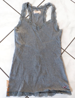 Hollister Y2K Cami Tank Top HCO Lace trim Small Boho Fairy Gray