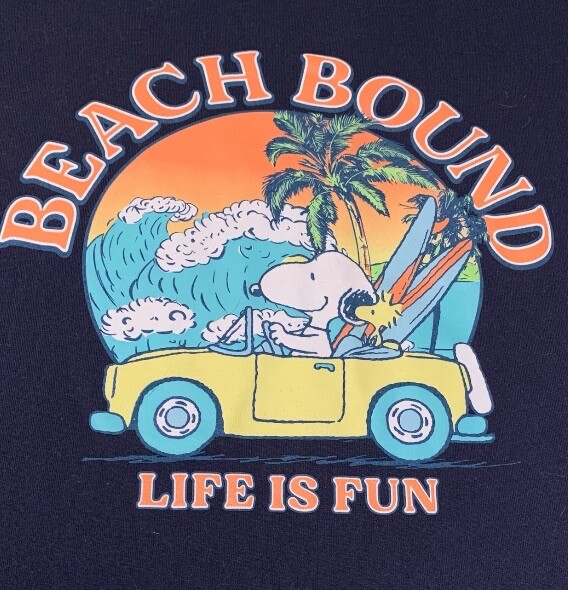 Peanuts SNOOPY & WOODSTOCK BEACH BOUND Life Is Fun T-Shirt LARGE