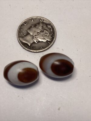 Antique Eye Agate Beads Double Sided Matte Finish 14x10mm 19.5 Carats #209