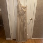 Azazie Bridesmaid Tan Beige Taupe Chiffon Sz A16 One Shoulder Floor LengthGown — photo 1