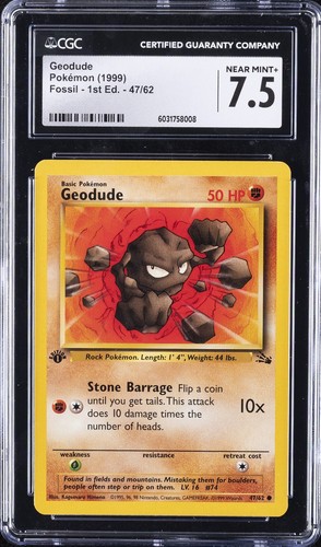 Geodude (1st Edition) graded CGC 7.5 for sale on eBay