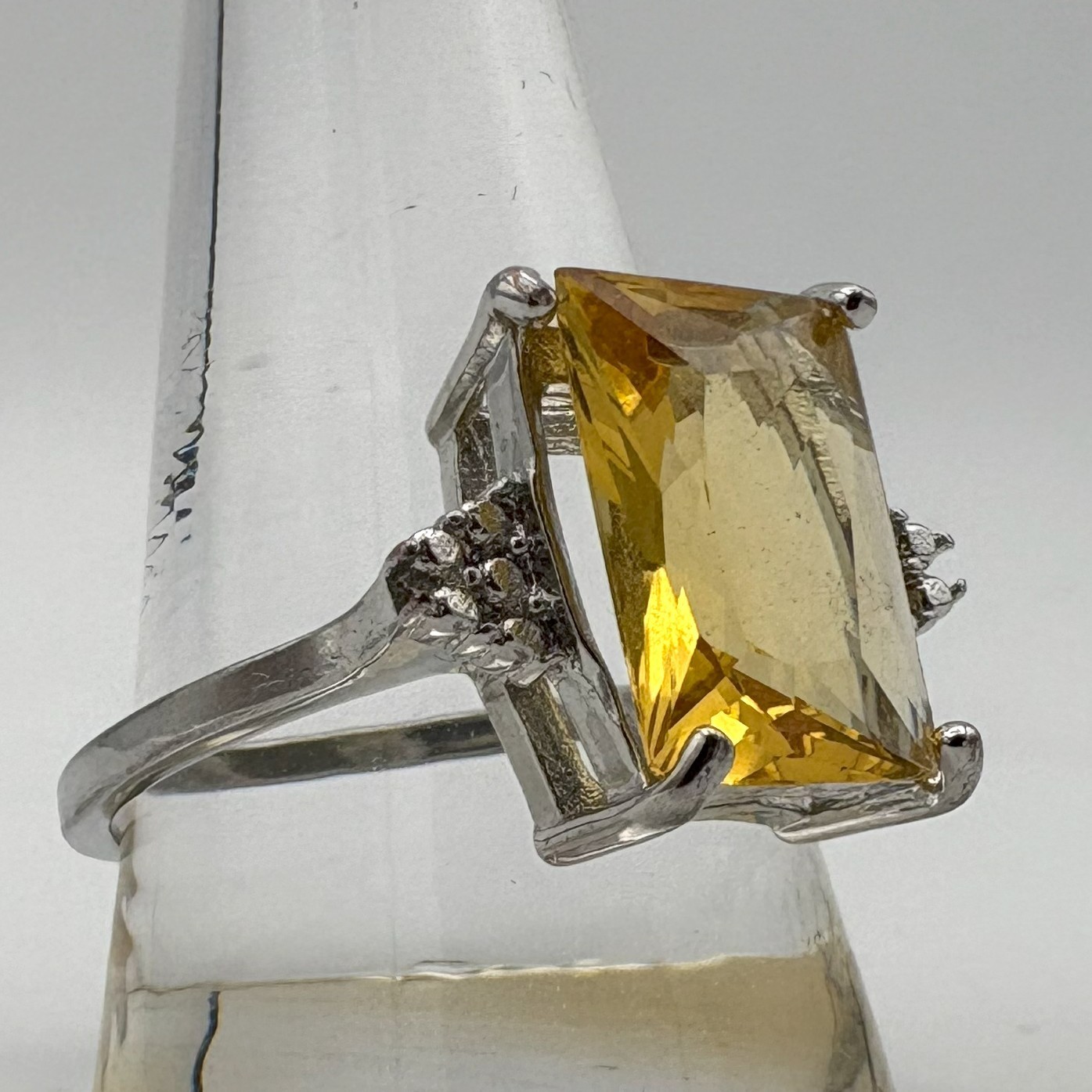 Sterling Silver 925 Large Rectangular Yellow Citr… - image 5