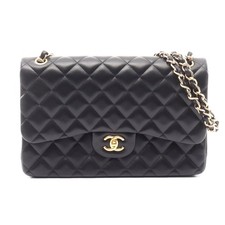 Chanel Lambskin Large Flap Shoulder Bag Women Black One Size
