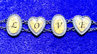 BRIGHTON LOVE YELLOW OVAL+HEARTS CLEAR SWAROVSKI CRYST WIDE LINK BRACELET LN VTG