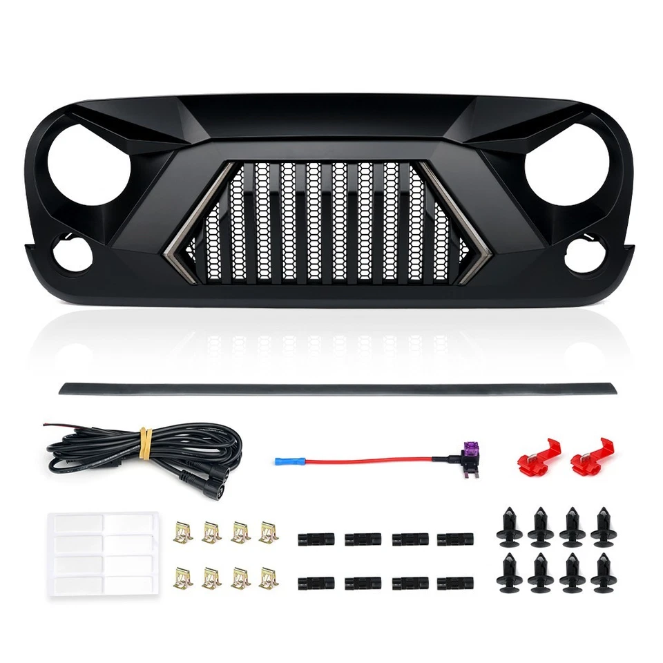 Front Grill Bumper Mesh w/ Turn Signal Lights for 2007-2018 Jeep Wrangler JK JKU - Image 4 of 4