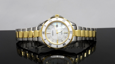 RARE Seiko Women\'s SUP390 Solar Gold-Tone Stainless Steel Watch Mother of Pearl Seiko Seiko Mother of Pearl Sapphire Crystal Women main image 3
