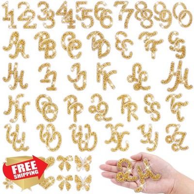 Rhinestones Pearl Letter Patches A-Z 0-9, Gold Iron on Alphabet