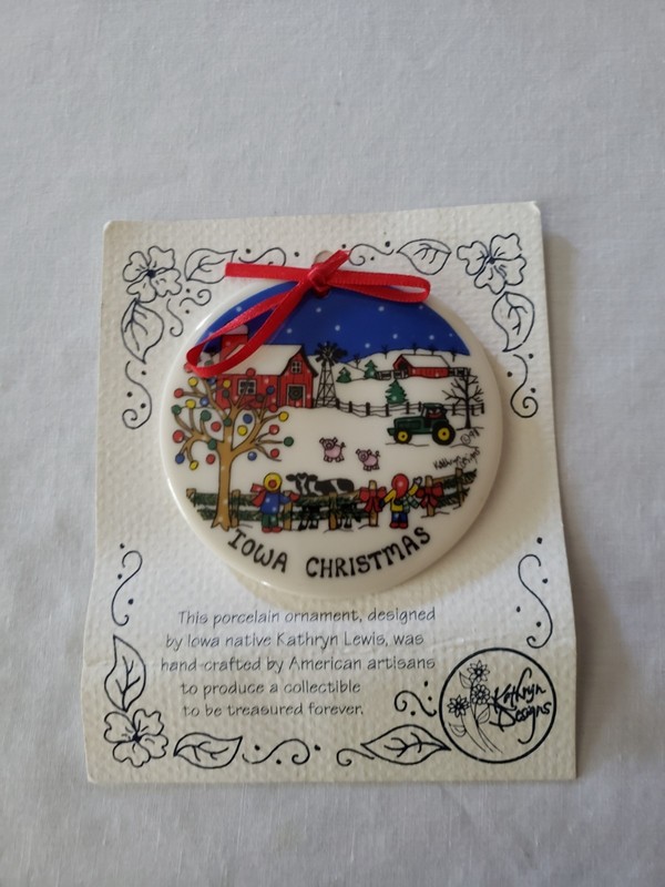 Vintage Iowa Porcelain Christmas Ornament Kathryn Designs *New*
