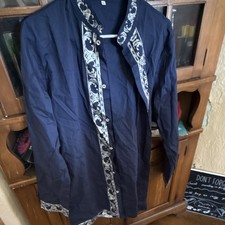 Cotton Kurta Set Blue Long Tunic Top with Matching Pants Unisex Adult Size S