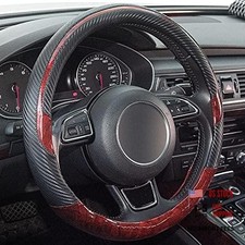 Wood Grain Steering Wheel Cover Universal Microfiber Leather, Suitable for Red