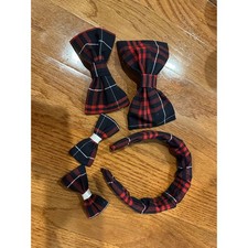 Conjunto de moño y diadema uniforme escolar para niñas Lands End grande a cuadros hecho a mano