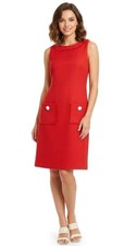 Karl Lagerfeld Paris Red Tweed Shift Dress Fringed Pocket Floral Button Size 12