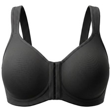 Amoena Mara Pocketed Wire-Free Front Closure Mastectomy Bra Dark Grey 36DD NEW