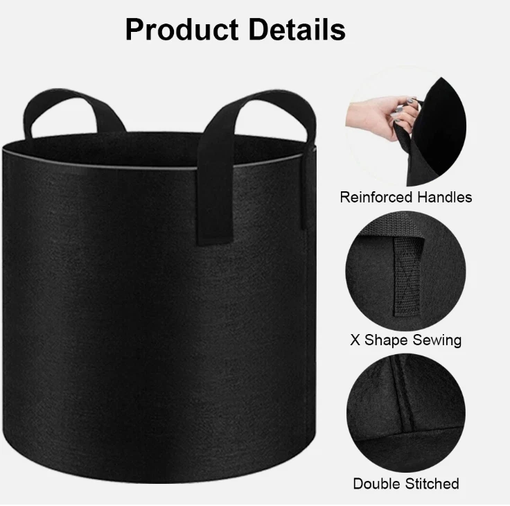 Paquete de 5 bolsas de cultivo de plantas bolsa de suelo de vivero para maceta de tela con asas engrosadas no tejidas Foto 2 de 4